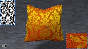 A Jacquard brocade pillow made using satin and twill weaves