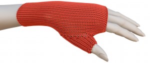 Knitted glove with a Ribbing pattern formed by alternating knit and purl stitches