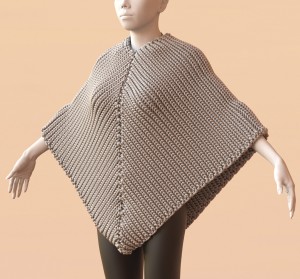 Knitted poncho with a Ribbing pattern, simulated on a mannequin