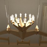 A brass chandelier with 24 glass-enclosed bulbs